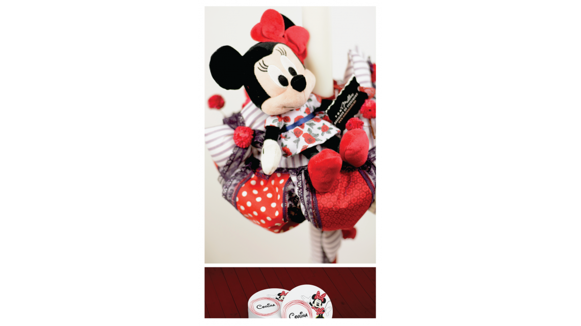 Lumanare de botez pentru fetite cu Minnie Mouse, 65x4 cm, Minnie in buline 5